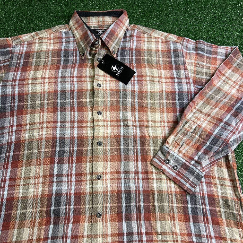 Thunder Brand Mens Flannel Brown Rust Button Down Shirt Long Sleeve Size 2XL NWT